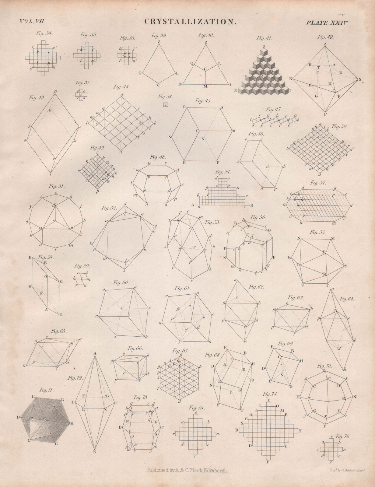 Crystallization. Crystals. BRITANNICA 1860 old antique vintage print picture